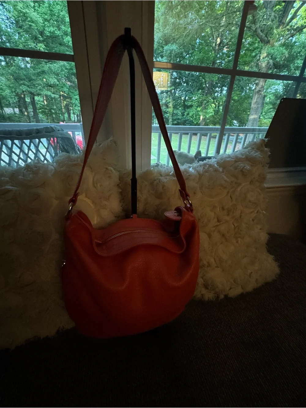 Lancaster Paris Red Pebbled Leather Hobo Shoulder Bag Gold Hardware France